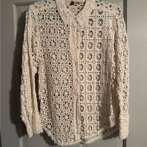 Free People Ivory Floral Crochet Blouse